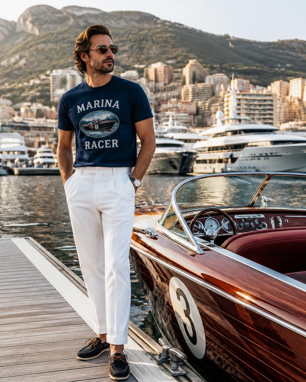 Monaco Marina Racer Tee — GALLON JEANS lifestyle campaign image